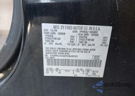 2000 Ford Excursion Limited z USA, uszkodzony, nr VIN 1FMNU43S0YEB68245